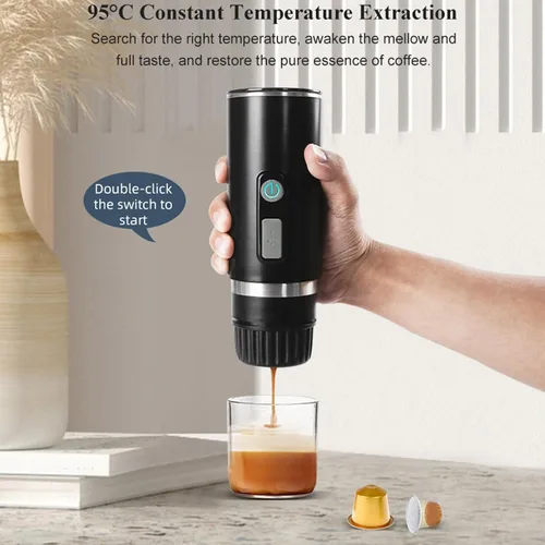 Vista 8 de Cafetera eléctrica automática de 800 mAh Cafetera portátil de viaje y campamento Cargador de coche USB C Funciona con café molido y cápsulas
