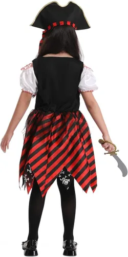 Vista 7 de RAAIBB Disfraz de pirata para niñas, disfraz de Halloween para niñas, disfraz de princesa bucanera con accesorios de lujo, regalos de cumpleaños