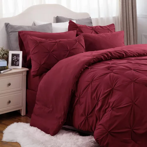 Vista 75 de Bedsure - Juego de edredón tamaño individual gris - Ropa de cama tamaño individual en una bolsa de 5 piezas, juego de cama Pintuck GentleSoft™
