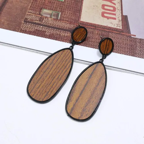 Vista 6 de 4 pares de pendientes geométricos de madera de madera con forma de lágrima de círculo redondo y pendientes de madera étnico natural de madera