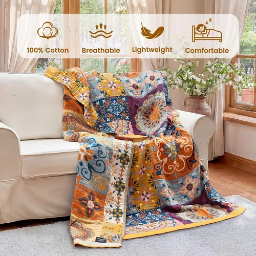 Vista 179 de MSGKV - Manta bohemia/primaveral de algodón para sofá y sala de estar, de gasa acogedora, de 50 x 60 pulgadas 50"x60" Cotton Throw, Woven Bird