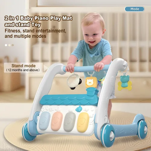 Vista 15 de Caterbee 2 en 1 Baby Piano Play Mat & Standing Toy con música y luz (azul)