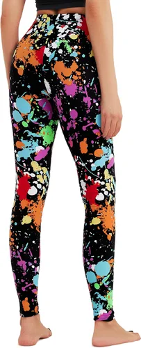 Vista 2 de sissycos - Leggings elásticos y suaves para mujer, con estampado salpicado artístico de neón y estilo de los años 80