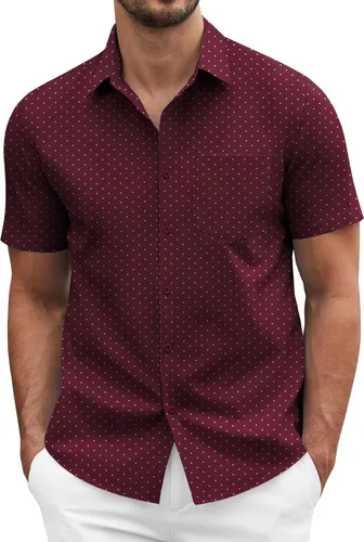 Vista 16 de COOFANDY: camisa casual de manga corta con botones para hombre, de negocios, sin doblar con bolsillo