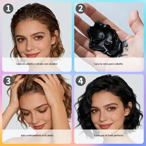 Vista 5 de Spray de color negro temporal para el cabello, 4.23 onzas, cera de color natural para el cabello, aerosol de color de cera lavable para el cabello