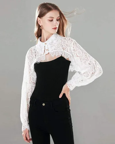 Vista 2 de Elegtiskas Blusa desmontable con cuello falso media camisa cuello redondo blusa corta