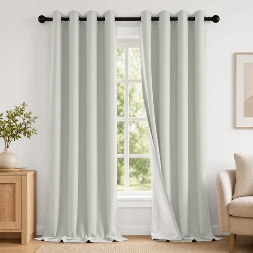 Vista 35 de 2 paneles de cortinas 100% opacas, de peso medio, con aislamiento térmico y ojales para dormitorio, sala de estar, tratamiento de ventana