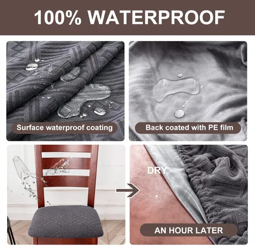 Vista 3 de Genina Fundas Impermeables de Asiento para Silla Fundas de Silla de Comedor Fundas de Asiento Elásticas para Protector de Silla de Comedor Fundas