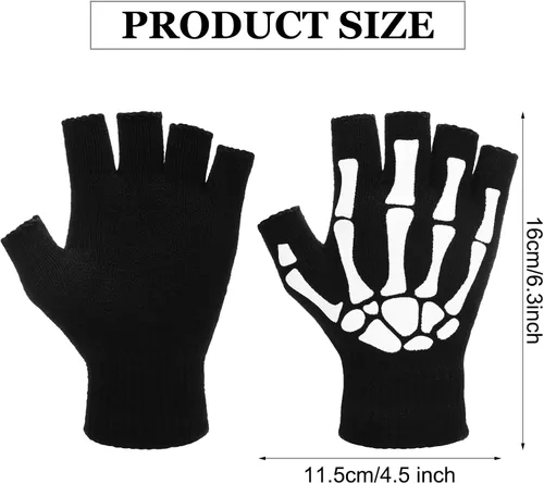 Vista 3 de SATINIOR Guantes de esqueleto sin dedos para mujeres y hombres, disfraz de Halloween, guantes de esqueleto unisex con diseño de hueso gótico