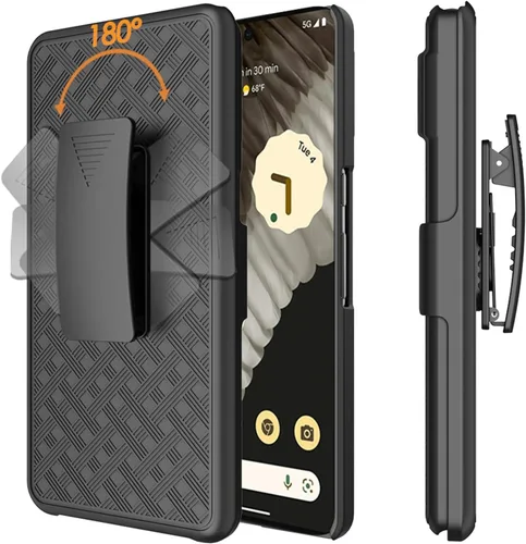 Vista 2 de Funda para Google Pixel 8 Pro con protector de pantalla, funda giratoria con clip para cinturón con soporte, cubierta protectora resistente a prueba