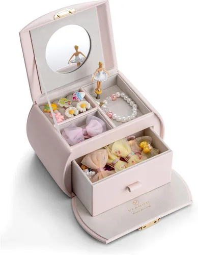 Vista 3 de Vlando Joyero organizador de música de bailarina, collares de cuero, anillos, anillos para el pelo, estuche de almacenamiento, regalo para niños