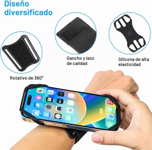Vista 3 de Brazalete de soporte para teléfono a prueba de sudor, rotación de 360°, banda universal para correr iPhone 17 16 15 14 13 12 11 Pro Max Samsung