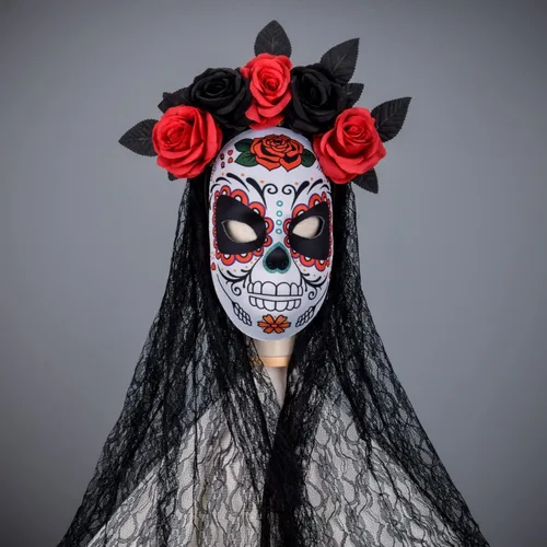 Vista 2 de DDazzling Diadema floral del Día de los Muertos, disfraz de flores de Halloween
