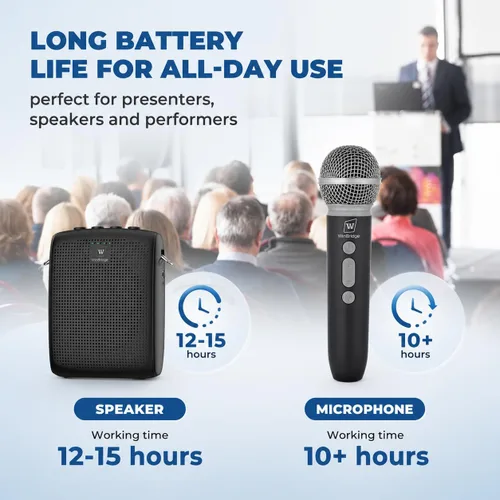Vista 3 de Amplificador de voz inalámbrico WinBridge con micrófono para profesores, sistema PA portátil con micrófono de mano Bluetooth, juego de micrófono