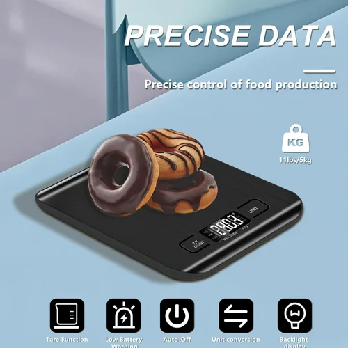 Vista 6 de Báscula de alimentos, báscula de cocina de 11 lb con función de tara de 6 unidades y pantalla LCD, báscula digital de alimentos de acero inoxidable