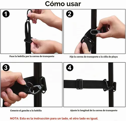 Vista 6 de Correa de transporte para silla plegable, correas ajustables para silla de playa, mochila, para playa, camping