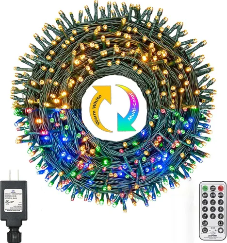 Vista 9 de XUNXMAS Luces de Navidad con 300 luces LED de 108 pies que cambian de color con blanco cálido y multicolor, 11 modos, impermeable, conectable, tira