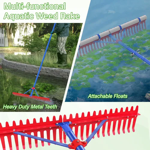 Vista 7 de Rastrillo para estanque acuático, rastrillo de malezas para estanque o lago con dientes de metal de 7 pulgadas, mango de extensión de 11 pies