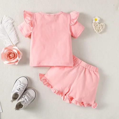 Vista 7 de Mioglrie Ropa para bebé niña con volantes y pantalones cortos, conjunto de ropa para niñas pequeñas