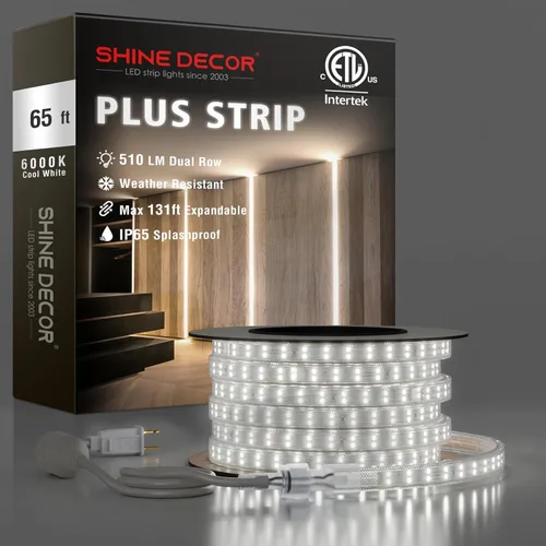 Vista 9 de Shine Decor Tira de luces LED Plus CA 120V, cuerda brillante de doble fila conectable, ETL IP65 impermeable y resistente a la intemperie para Blanco