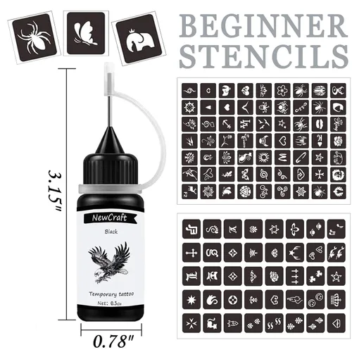 Vista 2 de Tinta de tatuaje temporal y plantillas para adultos, adolescentes y niños, kit de tatuaje temporal agradable a la piel, negro, rojo, marrón, verde
