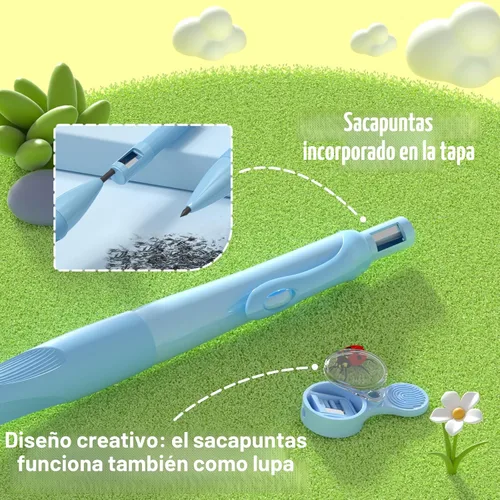 Vista 3 de Four Candies Portaminas Mecánicos de 2.0MM con Agarre Ergonómico Cómodo, 4 Lápices Mecánicos Lindos con 44 Repuestos de Mina, 2