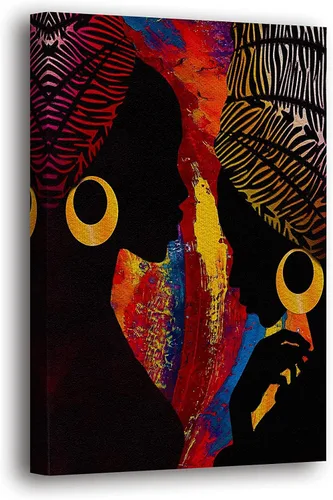 Vista 12 de SpiritualHands Máscaras africanas - Lienzo decorativo para pared, lienzo de dama africana, vibrante arte de pared africano hecho a mano