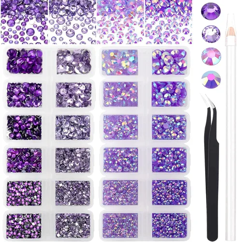 Vista 7 de 27000PCs Resin Rhinestones Kit, 2-6mm Crystal Diamond Gems with Picker Pencil, Tweezer & 2 Glue Bottles, Flatback Rhinestone Set for Diamond