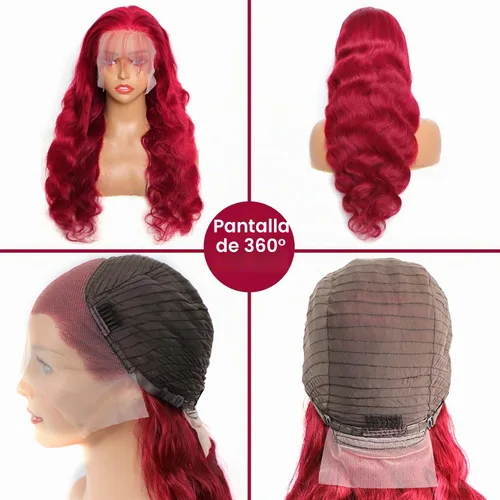 Vista 6 de 99J - Pelucas de encaje frontal de color burdeos con cabello humano 200 de densidad, peluca de encaje HD sin pegamento 13X4, pelucas de encaje 99J
