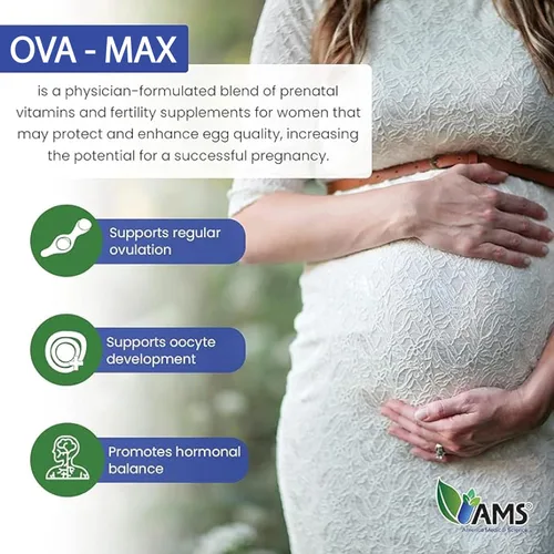 Vista 4 de America Medic & Science Vitaminas prenatales OVA-Max para mujeres (120 cápsulas) aumentan la fertilidad y la ovulación Ayuda para el embarazo