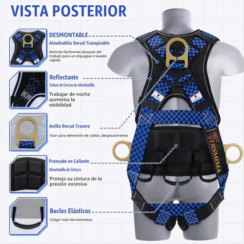 Vista 4 de Arnés de seguridad Trsmima con protección contra caídas, arnés de cuerpo completo para hombre