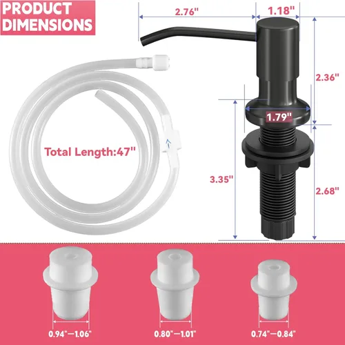 Vista 6 de OHiHi - Dispensador de jabón para fregadero de cocina con tubo de extensión de 47 pulgadas, base de cabezal de bomba ancha, sin fugas de agua, sin