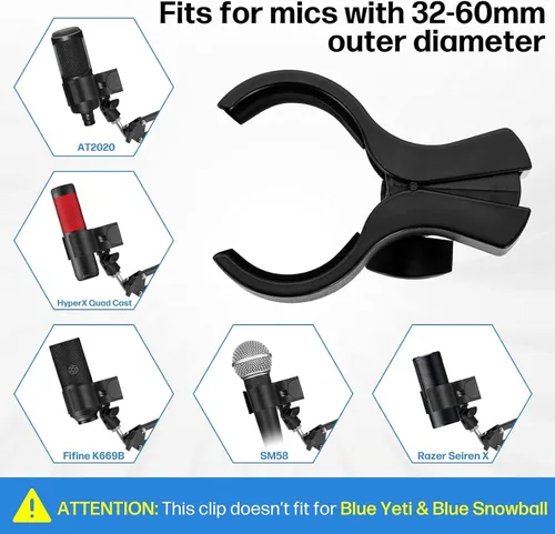 Vista 5 de Soporte para micrófono, clip accesorio grande para soportes, compatible con la mayoría de micrófonos condensadores y inalámbricos con un rango