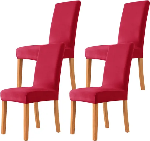 Vista 34 de Velvet Chair Covers Beige Gray, Stretch Dining Room Chair Covers 2 Pack, Super Fit Dining Chairs Slipcovers Spandex Washable Kitchen Parson Chair