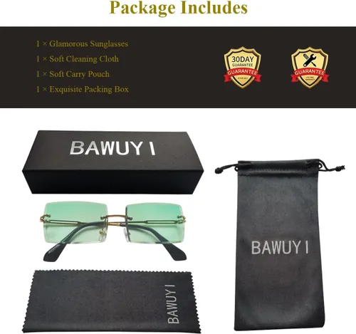 Vista 6 de BAWUYI Gafas de sol rectangulares sin montura de los años 90 y 2000 para mujeres y hombres, accesorios Y2K, vintage, retro, sin marco, gafas