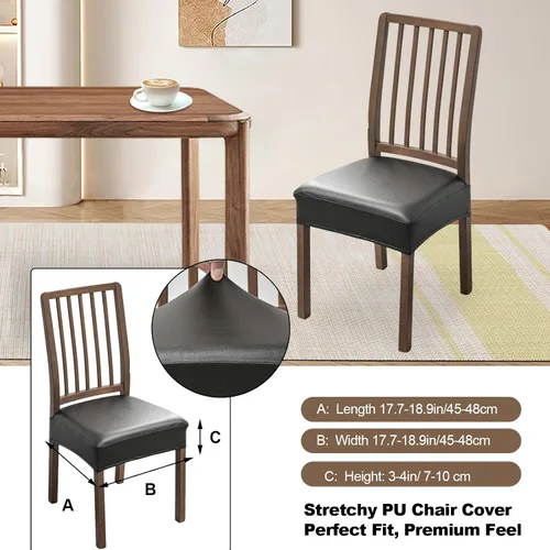 Vista 3 de FUANGUI Fundas para Silla de Comedor, Juego de 2, de PU de Cuero Elástico Resistente al Agua, Fundas Deslizables para Asiento de Silla Suave