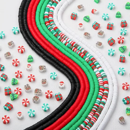 Vista 2 de Cuentas de arcilla de Navidad, regalo de Navidad, cuentas de arcilla heishi, cuentas de arcilla polimérica de Navidad para hacer pulseras, collares