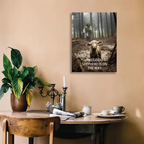 Vista 3 de Lienzo decorativo cristiano para pared, póster de Jesús rescatando a las ovejas perdidas, impresión del buen pastor está en camino, póster religioso