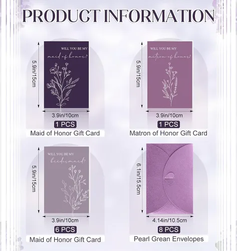 Vista 2 de Spakon 16 piezas de tarjetas "¿Serás mi dama de honor?" con sobres, estilo acuarela, floral, propuesta nupcial, dama de honor, matrona de honor