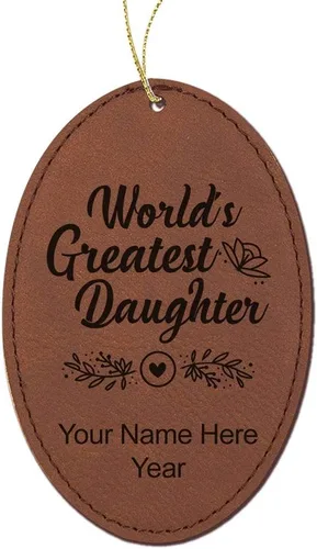 Vista 11 de LaserGram Personalized Christmas Ornament, World's Greatest Daughter, Faux Leather, Custom Laser Engraved Gift Idea (Oval Shape, Black with Gold)