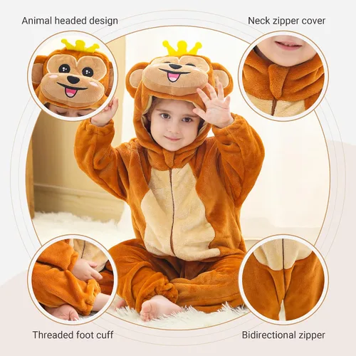 Vista 3 de Disfraz infantil de Halloween para cosplay, traje de animal con capucha para niños Mono