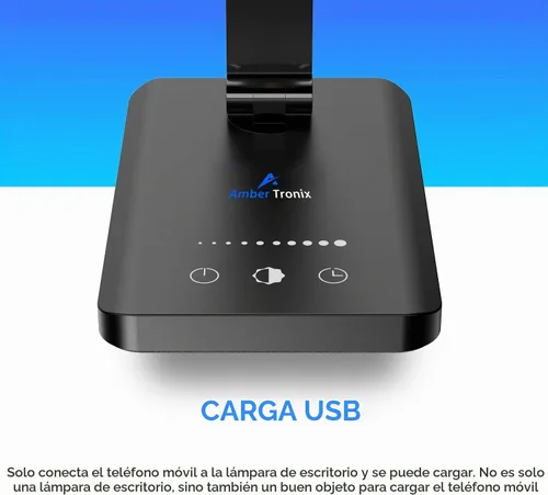 Vista 2 de Lámpara de escritorio LED Ambertronix con puerto de carga USB, luz de escritorio regulable para lectura y cuidado de los ojos para el hogar, con 5