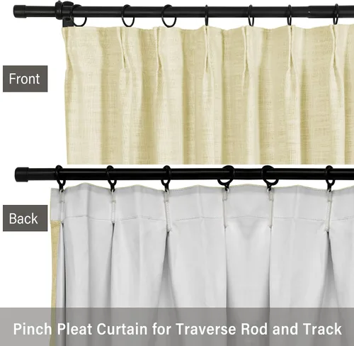 Vista 3 de Frelement Cortinas plisadas opacas completas para barra transversal y pista, cortinas texturizadas de lino para dormitorio, sala de estar, cortinas