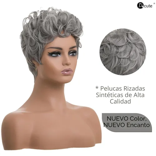 Vista 5 de DOcute Peluca gris para personas negras, corte pixie con flequillo, peluca rizada corta para mujeres negras, peluca rizada esponjosa para mujeres