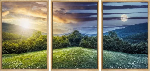Vista 50 de wall26 Lienzo enmarcado para pared, juego de arte rojo, verde y amarillo, bosque de montaña otoñal, naturaleza, desierto, fotografía, realismo
