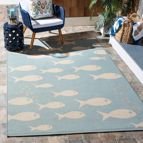 Vista 27 de SAFAVIEH Alfombra lavable para exteriores, colección Patio de 2.3 x 12 pies, color azul y beige, no desprende pelusa y fácil de limpiar, ideal
