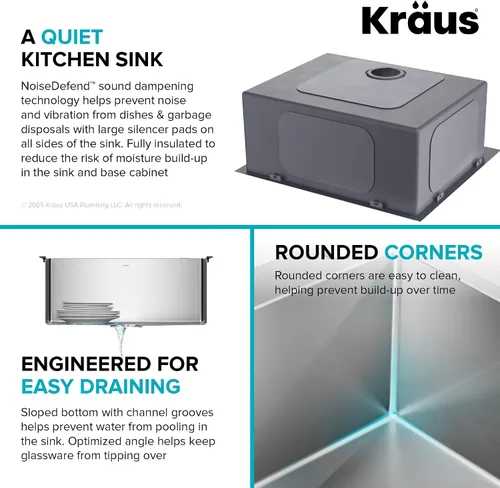 Vista 11 de Kraus KHT301-25 Standart PRO Kitchen Fregadero de Cocina de Acero Inoxidable, 25 Pulgadas