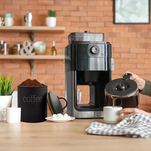 Vista 9 de AuldHome Design Recipiente de Café de Loza Esmaltada Negra; Almacenamiento de Café de Estilo Casa de Campo Moderno para Cocina