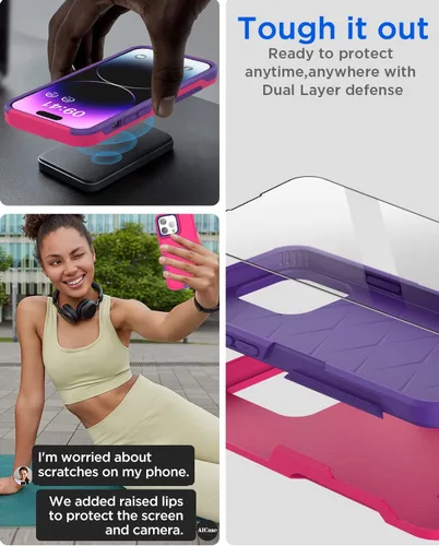 Vista 4 de AICase Funda para iPhone 13 Pro Max con protector de pantalla de vidrio, protección contra caídas de alta resistencia, cuerpo completo, resistente a