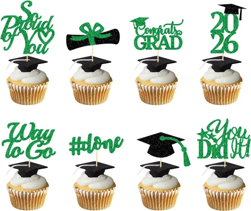 Vista 15 de Decoraciones de graduación 2026 azul, adornos para cupcakes de graduación 2026 azul y negro, suministros de decoración para cupcakes clase de 2026